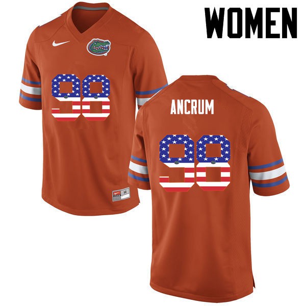 Florida Gators Women #98 Luke Ancrum College Football Jersey USA Flag Fashion Orange